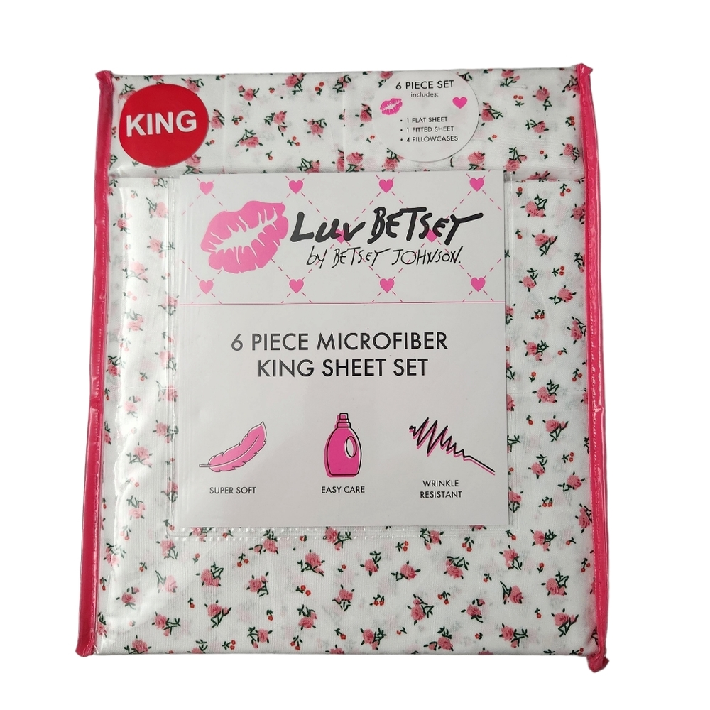 Luv Betsey by Betsey Johnson King Size Sheet Set 6 pc Baby Buds Floral Roses